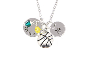 Personalized Basketball Necklace - Custom Name, Number, Team Colors - Laser Engraved Stainless Steel Discs - Player Coach Gift - DGR-1012mm