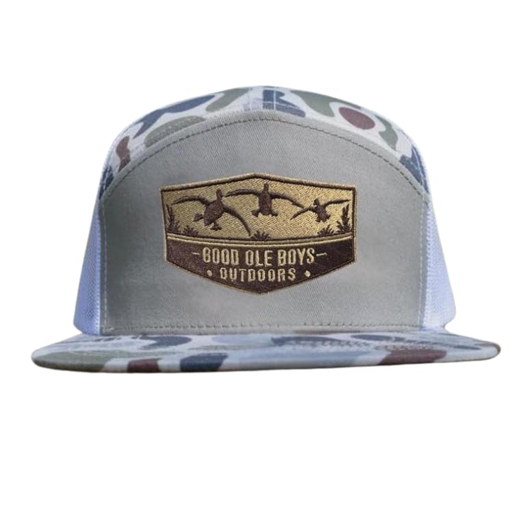 Hunting Flying Mallard Trucker Hat, Camo Bottomland/Khahi/Brown 7 Panel Hat