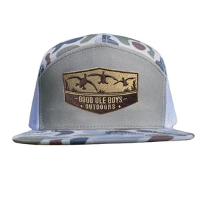Hunting Flying Mallard Trucker Hat, Camo Bottomland/Khahi/Brown 7 Panel Hat