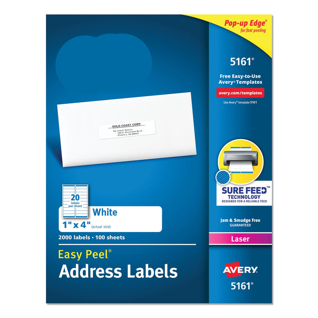 Avery 5160 Easy Peel Address Labels , White, 1 X 2-5/8 Inch, 3,000 Count (Pack Of 1)