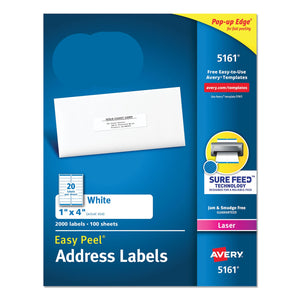 Avery 5160 Easy Peel Address Labels , White, 1 X 2-5/8 Inch, 3,000 Count (Pack Of 1)