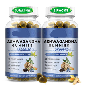 Two bottles of Totaria Health Ashwagandha Gummies on a white background