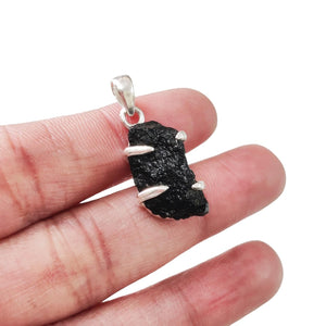 Generic Womens & Mens Sterling Silver Black Tourmaline Pendant, October Birthstone, Rough Natural Black Tourmaline, 925 Sterling Silver, Handmade Jewelry, Raw Stone Pendant