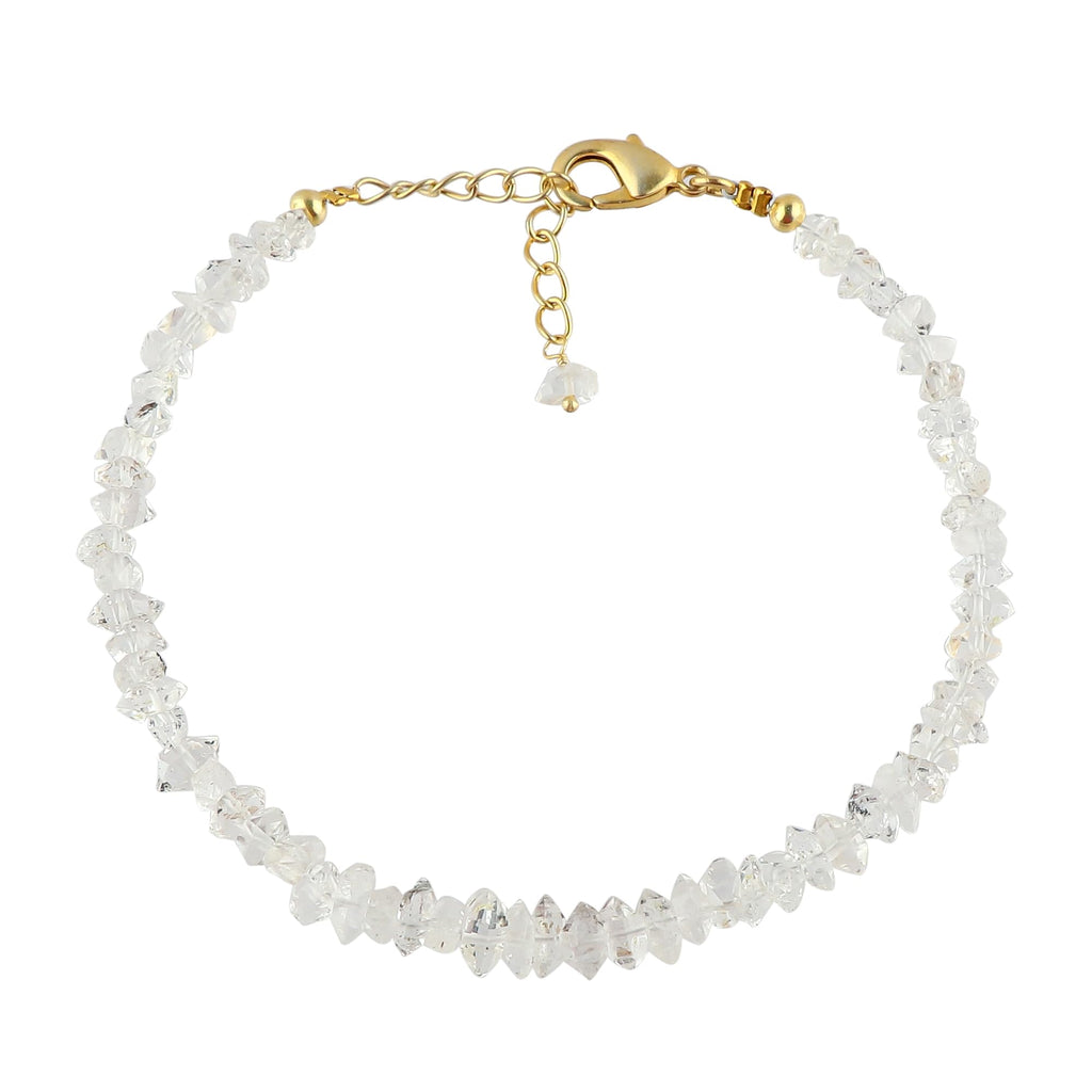 CRYSTALINES Natural Raw Herkimer Diamond Quartz Gemstone Bracelet, Handmade Bohemian Jewelry for Women, Rough Herkimer Crystals, Gold Plated Bracelet, Christmas Gift for Her, Size- 8inch