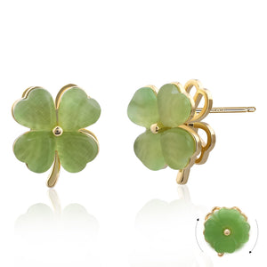 Desnuage Rotatable Four Leaf Clover Earrings Stud Jade Earrings Green Stud Gold Earrings for Women Trendy