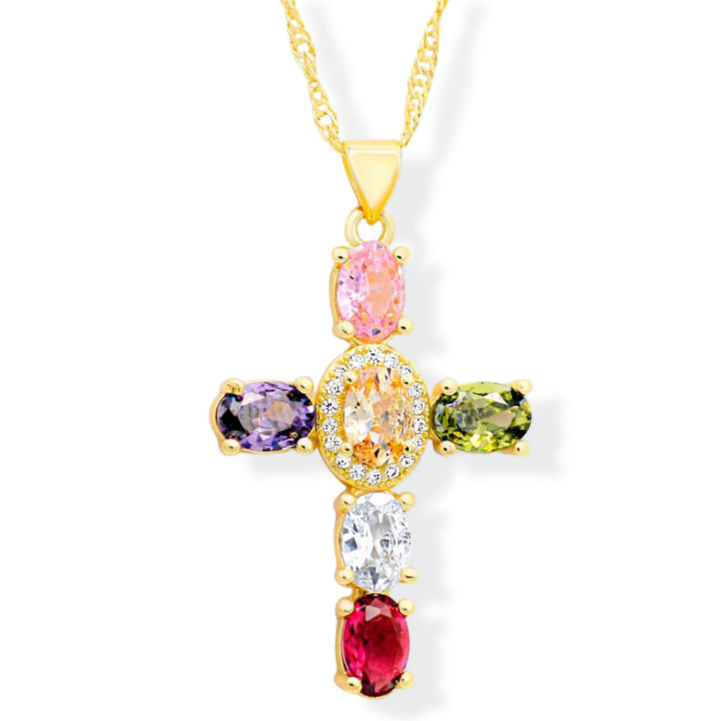 Levlanc 18K Gold Plated Dainty Cross Necklace for Women | Cubic Zirconia Cross | Big Cross Necklace | CZ Cross Pendant | Crucifix Necklace | Religious Gifts for Christian Women | Gift Box Included