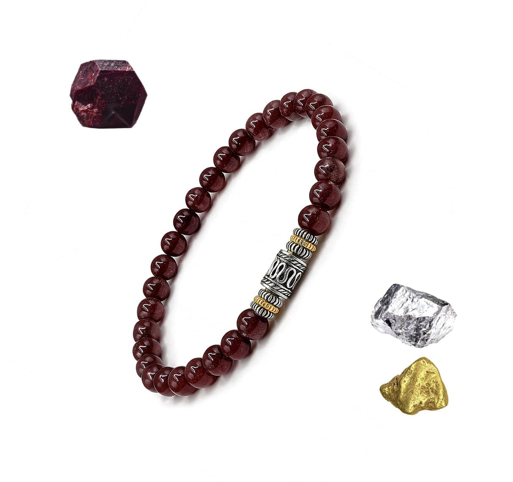 Kartini Studio Garnet Bracelet, Men's Garnet and Sterling Silver Beads Bracelet