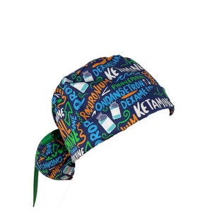 Turn Up Ponytail Medical Scrub Cap – Anesthesia Meds Scribbles - for Women - Dr. Hats, Nurses Hats Multicolor