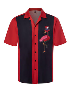 Hardaddy Men's Camp Collar Retro Vintage Bowling Button Down Shirt with Pocket Casual Short Sleeve Beach Shirts Summer Relaxed Fit Red Flamingo M