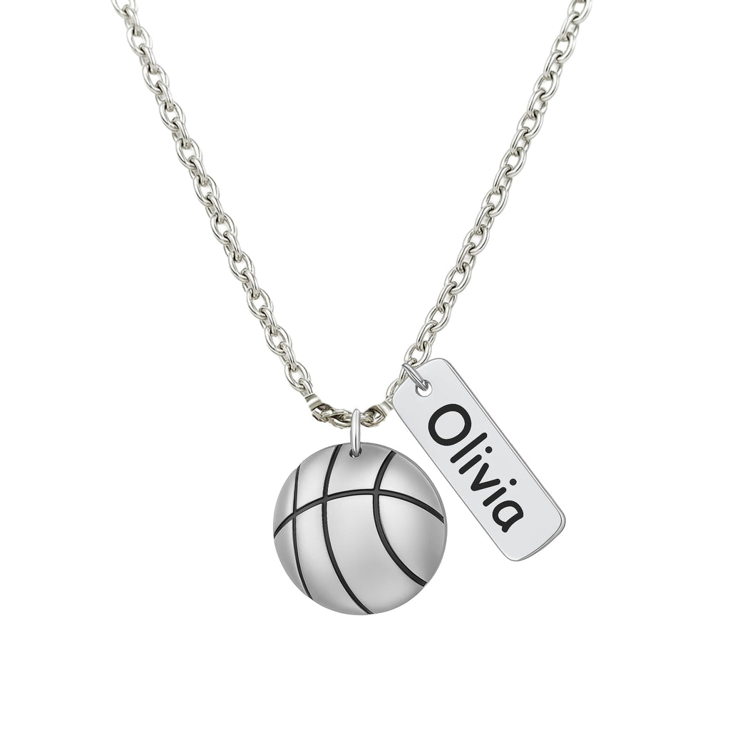 Personalized Engraved Basketball Necklace – Custom Pendant Gift with Name Charm, Adjustable Chain Extender | Basketball Jewelry for Players and Fans