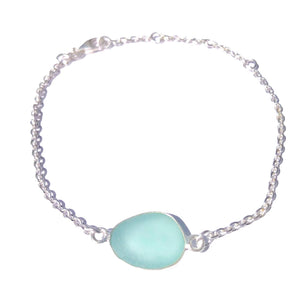 Sea Stamped Aqua Sea Glass Bracelet-Adjustable Sterling Silver Beach Glass Bracelet-Sea Glass Jewelry for Women