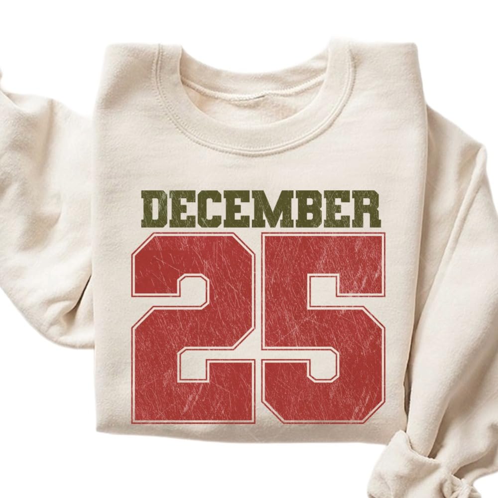 December 25 Shirt, Unisex Retro Christmas Sweatshirt, Christmas Crewneck for women. Multicolor