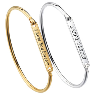 Personalized Engraved Bracelet Custom Name Jewelry Gift for Women Stainless Steel Bangle with Names Initials Date Coordinates Anniversary Birthday Present Couples Friendship Memorial