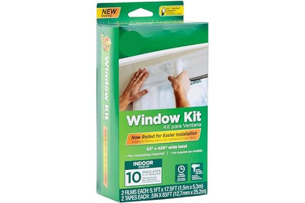 Duck Brand Window Insulation Kit - Winter Seal Kit Fits up to 10 Windows - Rolled Shrink Film Cuts to Size for Easy Indoor Installation - Tape Included - 62 In. by 420 In.- Clear
