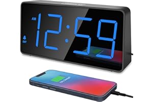 Peakeep Digital Alarm Clock for Bedroom Bedside, Loud Alarm Clock for Heavy Sleepers, Large Big LED Numbers for Seniors, Battery Backup Plug in Electric Clock with USB Charger (Blue)