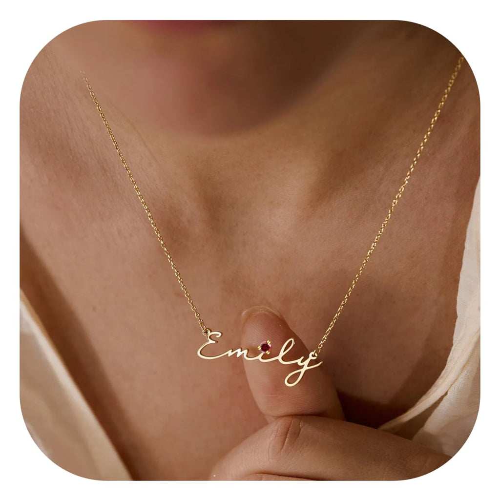 Mothers Day Personalized Birthstone Name Necklace for Women, 18K Gold Plated Handmade Custom Necklace with Kids Name, Dainty Choker Nameplate Jewelry Gift for Mom (1 Name Necklace)