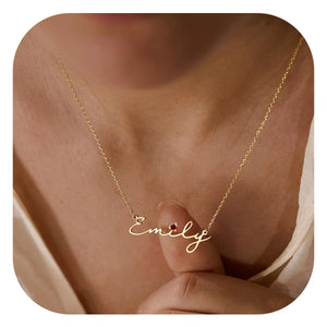Mothers Day Personalized Birthstone Name Necklace for Women, 18K Gold Plated Handmade Custom Necklace with Kids Name, Dainty Choker Nameplate Jewelry Gift for Mom (1 Name Necklace)