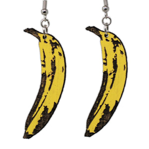 Banana Dangle Earrings | Hand-Painted Wood Pop-Art Drop Jewelry