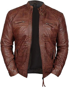 Decrum Mens Leather Jacket - Real Lambskin Cafe Racer Motorcyle Style Leather Jackets For Men
