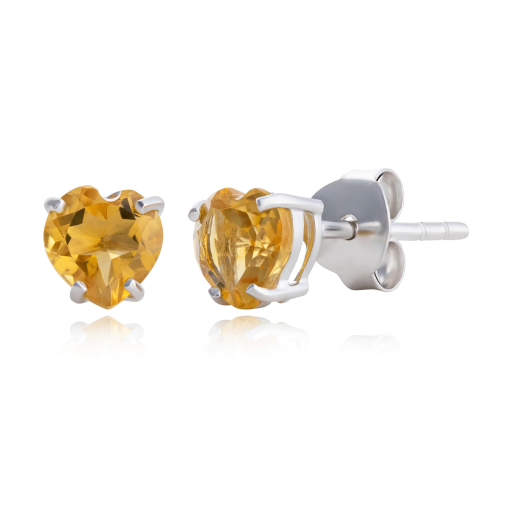 MAX + STONE 10k White Gold Heart Stud Earrings for Women with Citrine November Birthstone