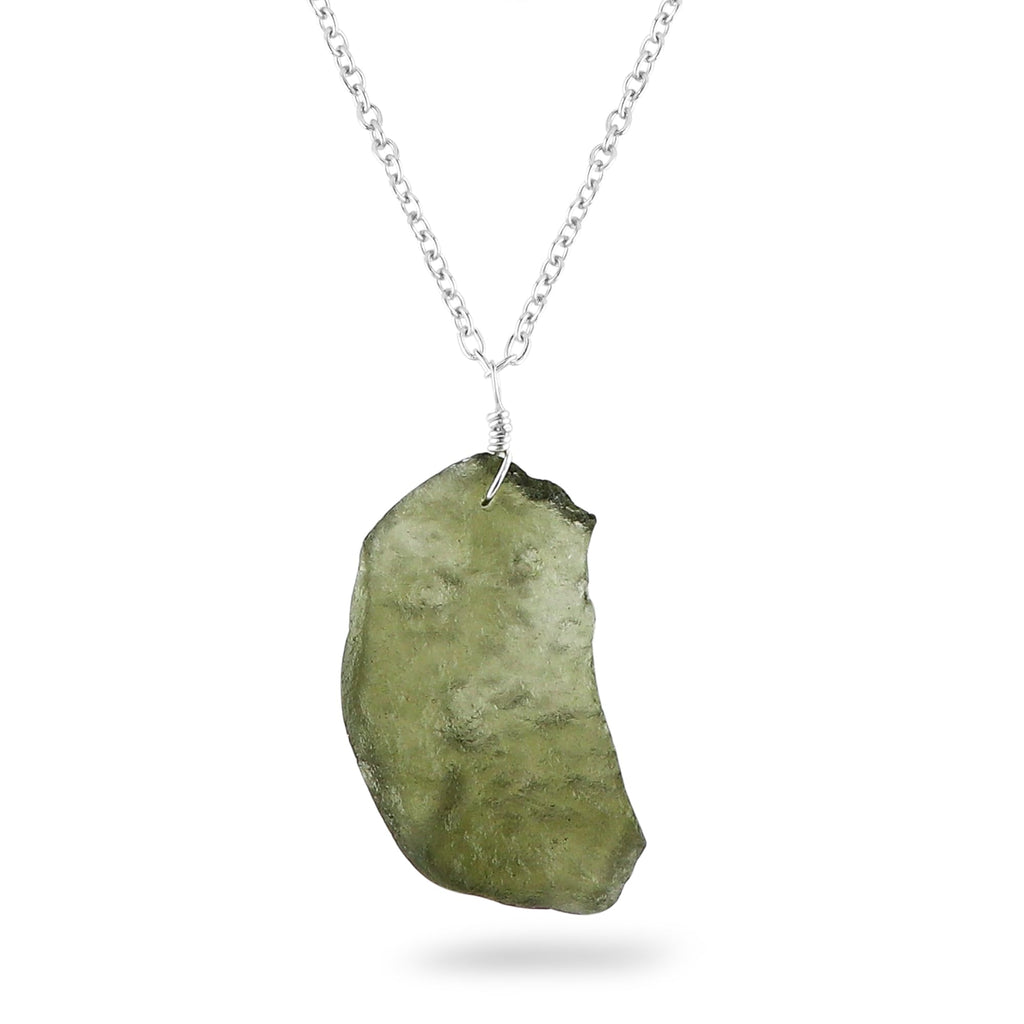 CRYSTALINES Raw Moldavite Gemstone, Synthetic-Glass Dainty Pendant Necklace, Handmade Necklace, Chakra Rough Stones, Silver Plated Jewelry, High Grade Crystals, Birthday Women Gift-18inch