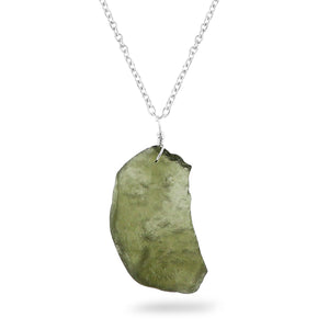 CRYSTALINES Raw Moldavite Gemstone, Synthetic-Glass Dainty Pendant Necklace, Handmade Necklace, Chakra Rough Stones, Silver Plated Jewelry, High Grade Crystals, Birthday Women Gift-18inch