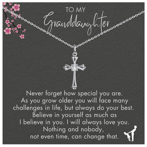 Luv And Gratitude Granddaughter Necklace, Sterling Silver CZ Cross Necklace for Granddaughter