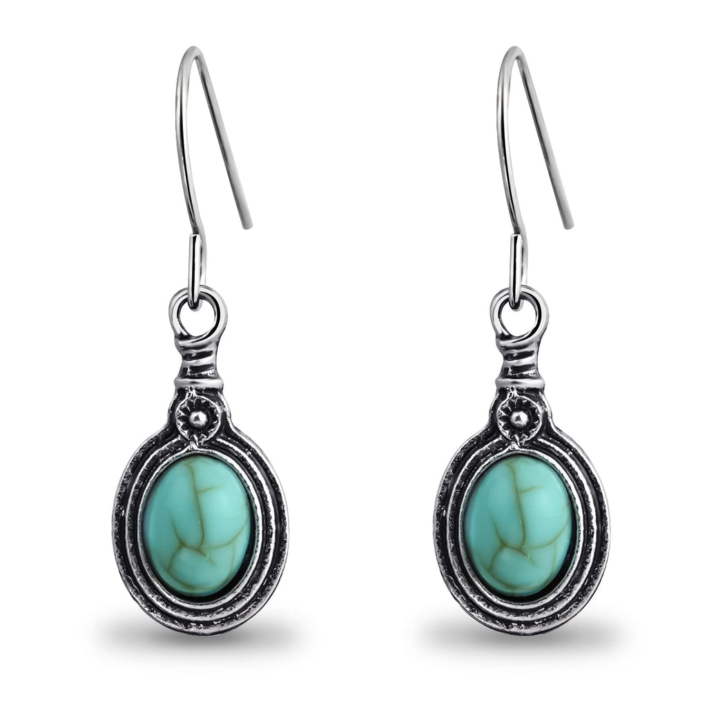 Silver Turquoise Drop Dangle Earrings Hypoallergenic Natural Stone Earrings for Women Trendy Vintage Turquoise Jewelry for Sensitive Ears