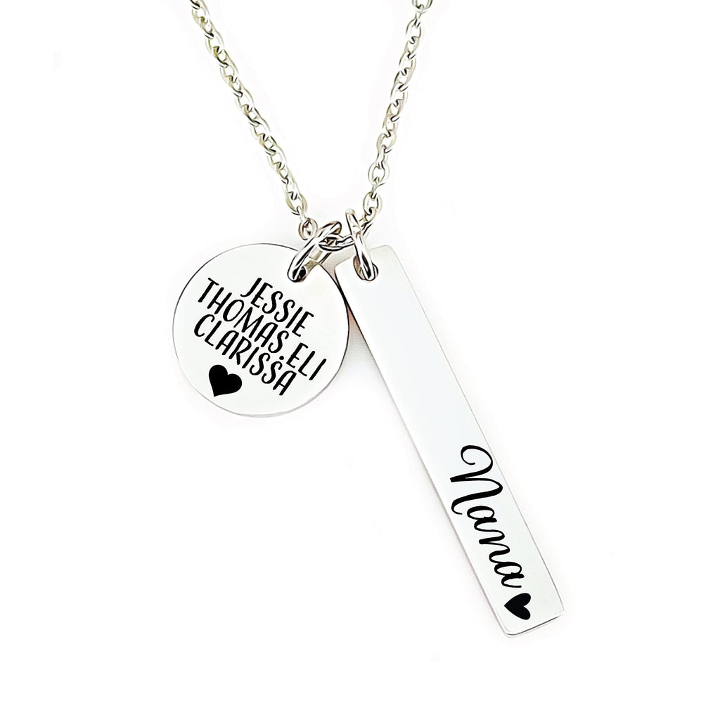 SM Design Personalized Grandma Necklace - Stainless Steel, Silver, 18" Chain, Lobster Clasp - Grandma Gift Idea for Mother's Day, Birthday, Christmas