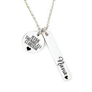 SM Design Personalized Grandma Necklace - Stainless Steel, Silver, 18" Chain, Lobster Clasp - Grandma Gift Idea for Mother's Day, Birthday, Christmas