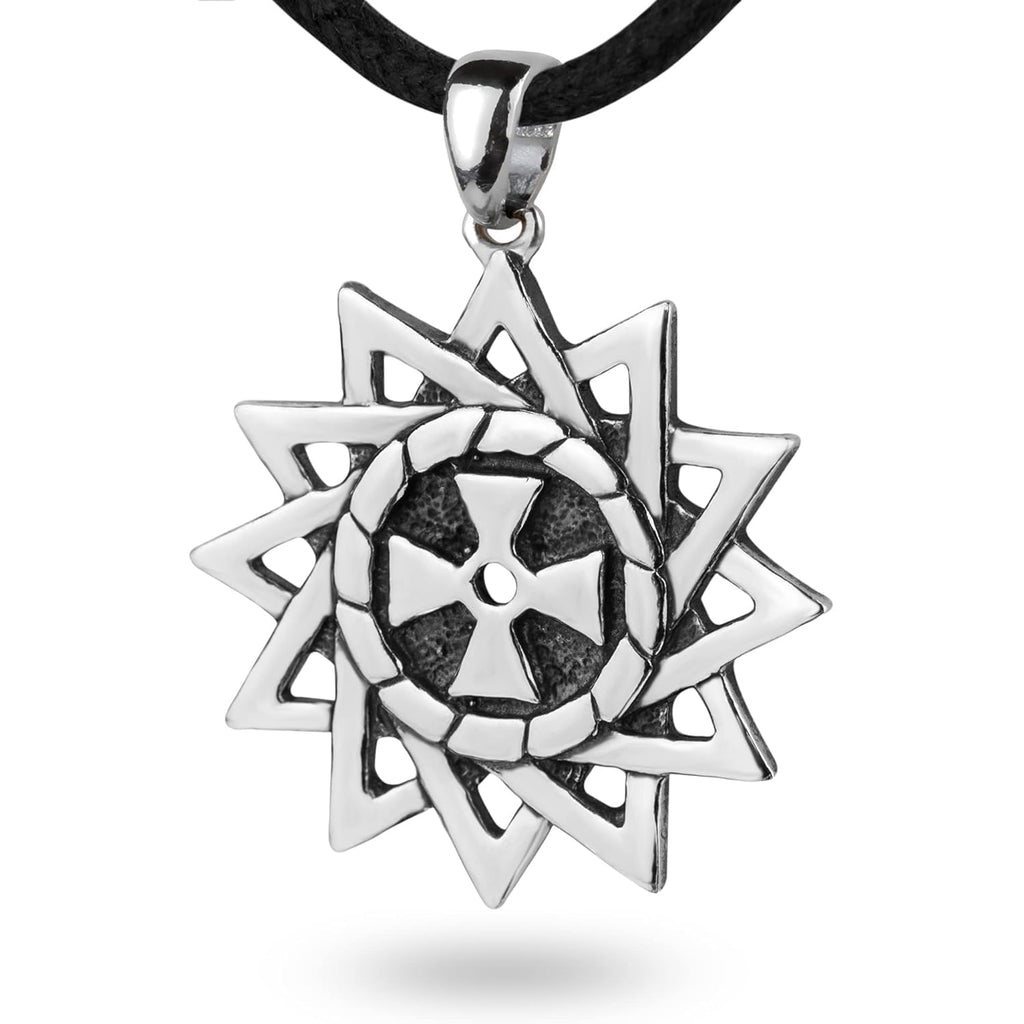 Erzgamma Lucky Star Necklace 925 Sterling Silver Charm - 12-pointed Star with Cross Pendant - Ancient Sacred Religious Symbol - Strong Protective Amulet for Men Women - Handmade Jewelry