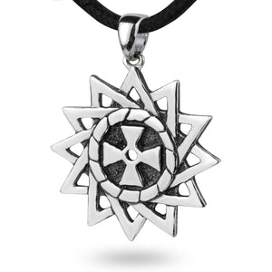 Erzgamma Lucky Star Necklace 925 Sterling Silver Charm - 12-pointed Star with Cross Pendant - Ancient Sacred Religious Symbol - Strong Protective Amulet for Men Women - Handmade Jewelry