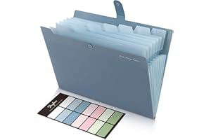 SKYDUE Expanding File Organizer with 8 Pockets, Accordion File Folders with Labels, Portable Document Paper Bill Receipt Organizer, Home College School Office Supplies, Letter Size, Blue
