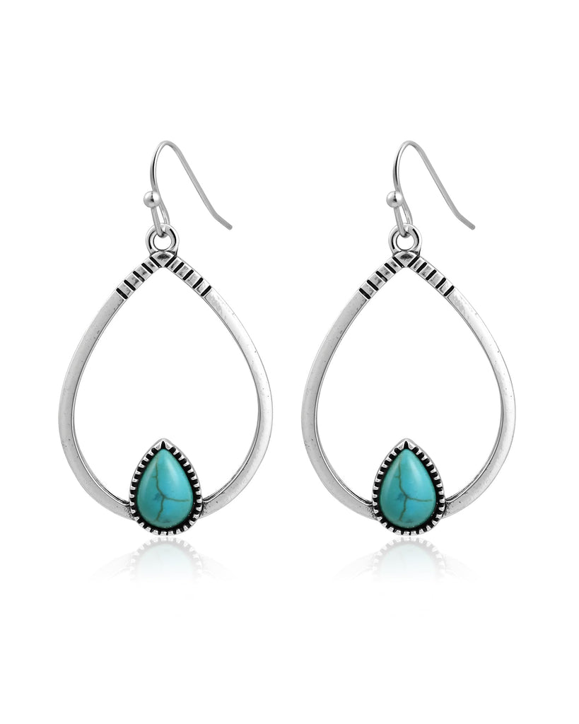 Watforsh Silver Turquoise Bohemian Western Teardrop Dangle Earrings Vintage Stone Earrings for Women Cowgirl December Birthstone Jewelry