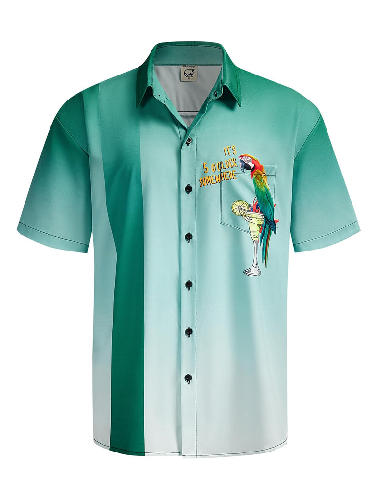 Hardaddy Men's Vintage Bowling Shirt Short Sleeve Button Down Hawaiian Summer Beach Printed Casual Shirts Parrot Green XXL