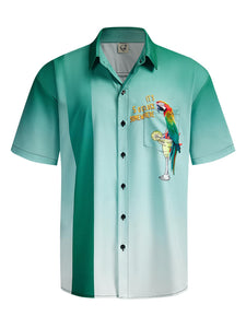 Hardaddy Men's Vintage Bowling Shirt Short Sleeve Button Down Hawaiian Summer Beach Printed Casual Shirts Parrot Green XXL
