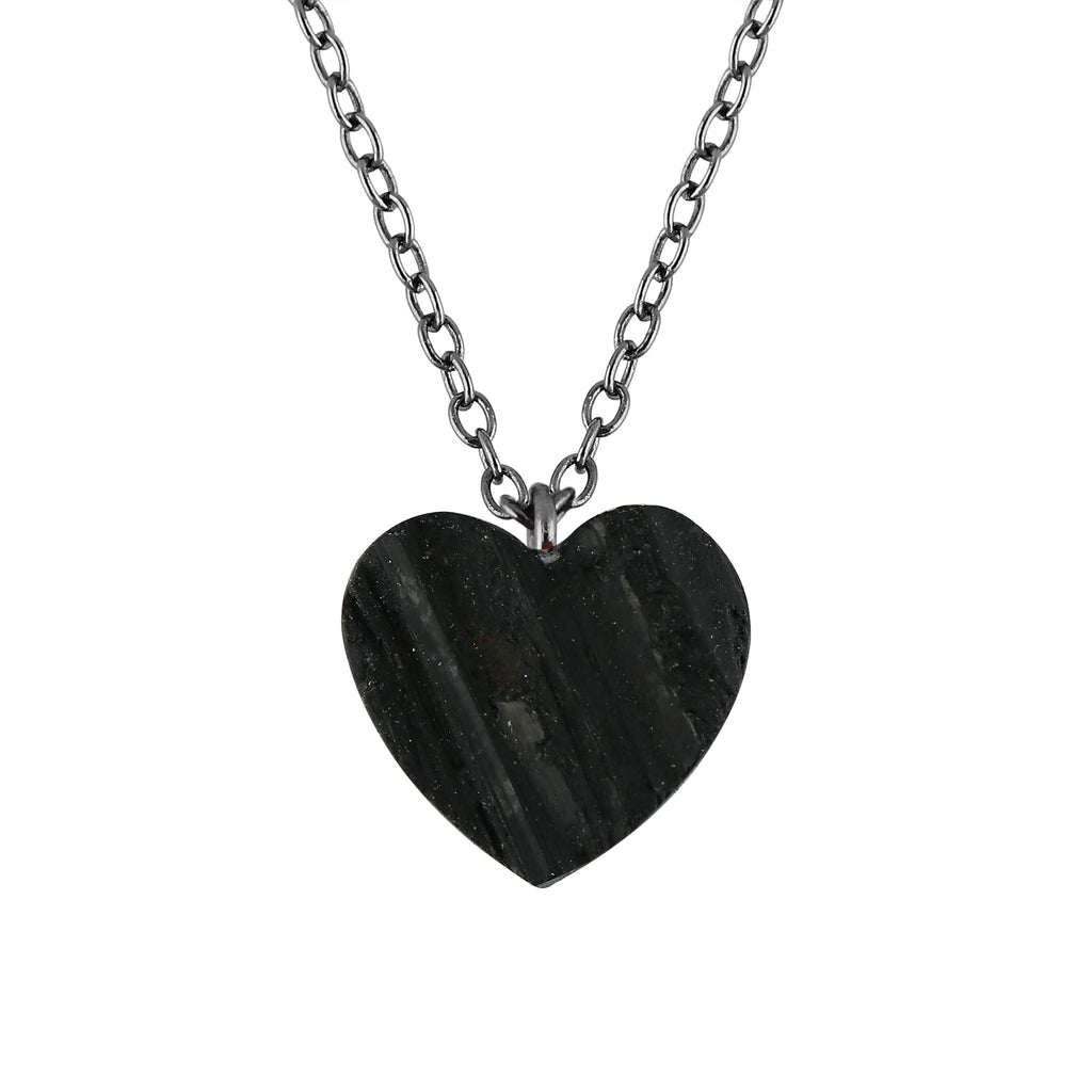 NJCRAFT Thecraftman Natural Black Tourmaline Heart Necklace, Gemstone Pendant Necklace, Genuine Gemstone, Birthstone, Gift for Her, Healing Stone, 18 Inch