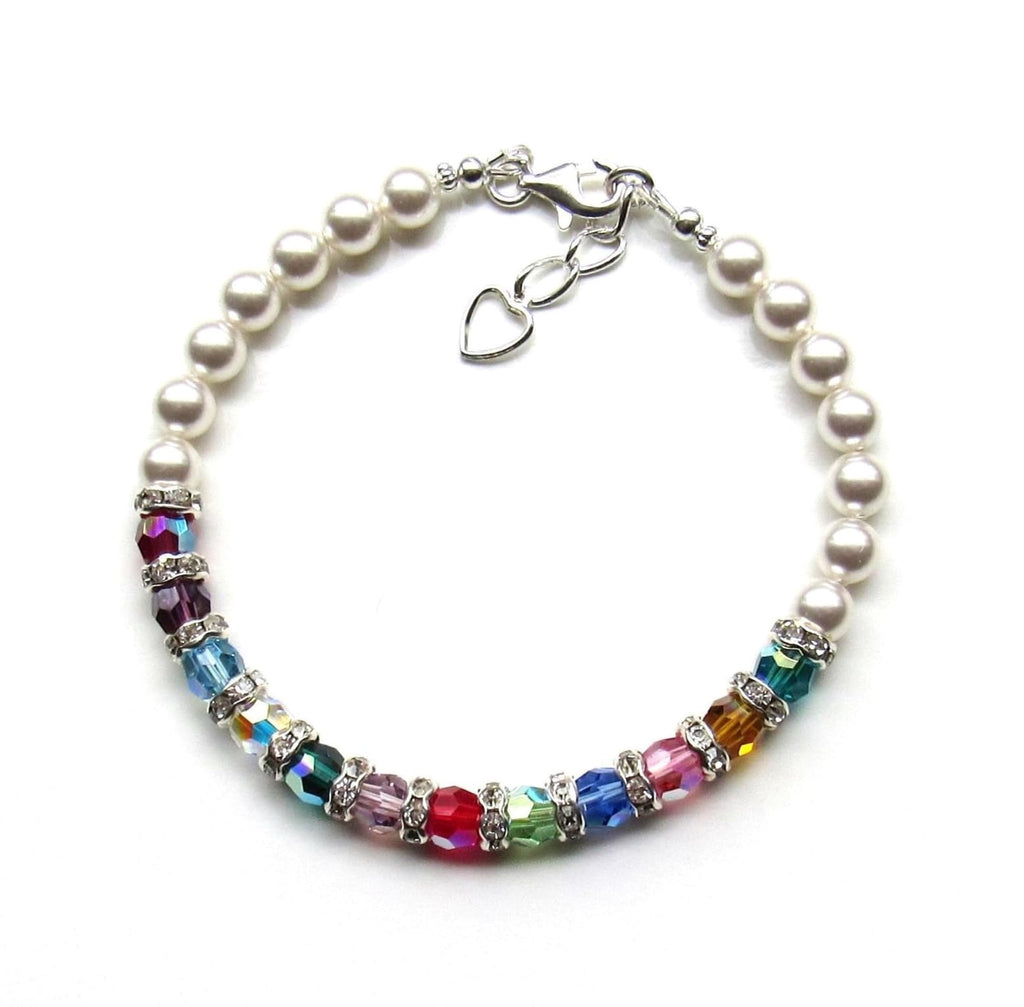 Grandmother Bracelet with 1-18 Birthstones, Choice of Size, Personalized Mothers Jewelry, Birthday Present Christmas Gift for Grandma Mom from Kids, Custom Pearl Family Birthstone Bracelets