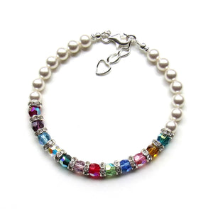 Grandmother Bracelet with 1-18 Birthstones, Choice of Size, Personalized Mothers Jewelry, Birthday Present Christmas Gift for Grandma Mom from Kids, Custom Pearl Family Birthstone Bracelets