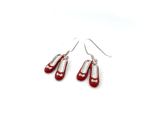 Ruby Slipper Earrings – Sterling Silver Dangle Earrings with Red Enamel Charms | Handmade Jewelry