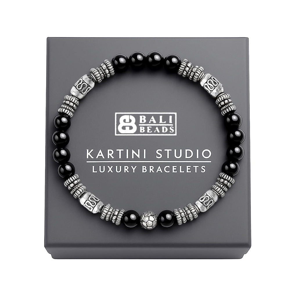 Kartini Studio Black Onyx and Sterling Silver Bracelet, Quality Bead Jewelry for Man, Men's Onyx Bracelet