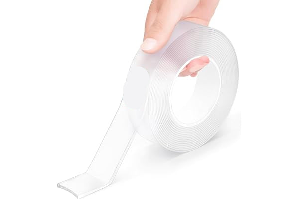 White tape with a brand logo held by a hand on a white background