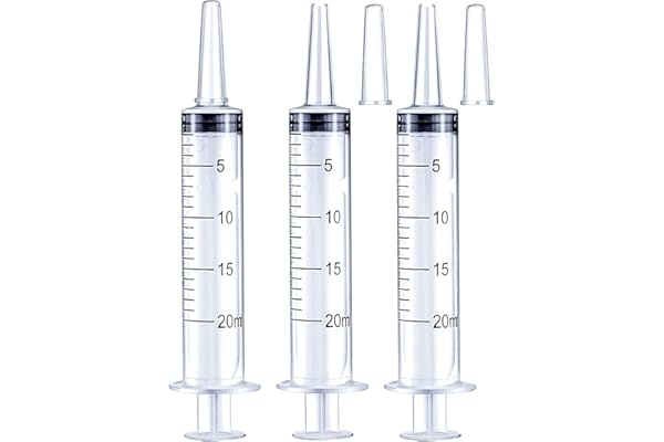 20ml Syringe for Liquid, Oral, Scientific Labs, Measurement, Dispensing, with Cap- 3 Pack 20ml Syringes