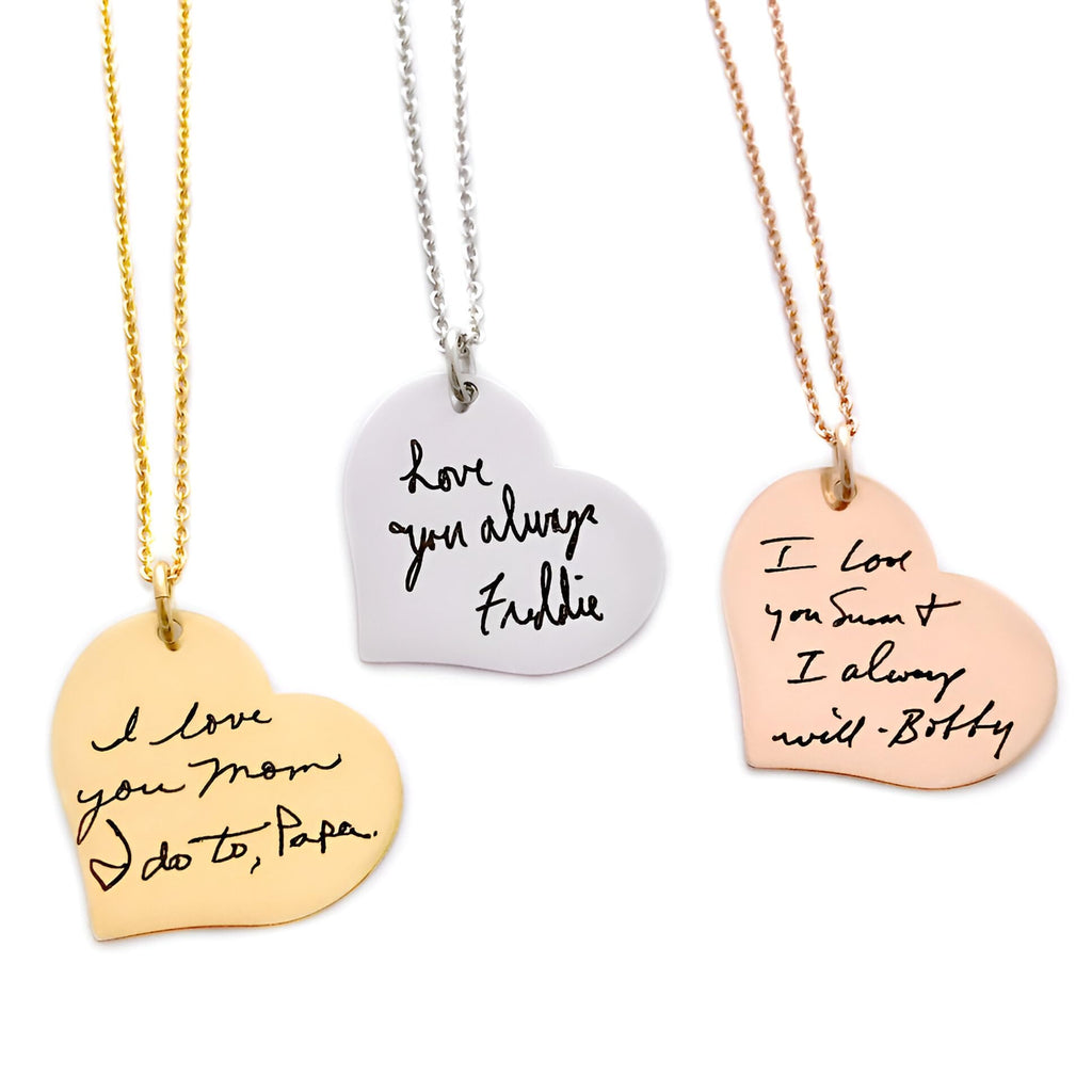 Oaklee Mae Personalized Handwriting Heart Necklace - Custom Actual Handwriting Jewelry - Engraved Handwritten Note Memorial - Mother's Day Gift - 1308