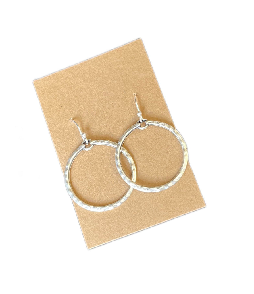 Hammered Open Hoop on Sterling Silver Earrings