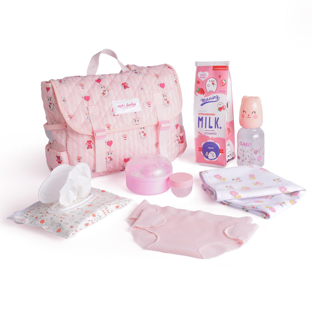 BABESIDE 9 Pcs Reborn Baby Doll Accessories Set for 17-22 Inch Reborn Dolls, Feeding and Care Set, Including Baby Doll Diaper Bag, 2 Diapers, Great for Children's Pretend Play (Doll not Included)