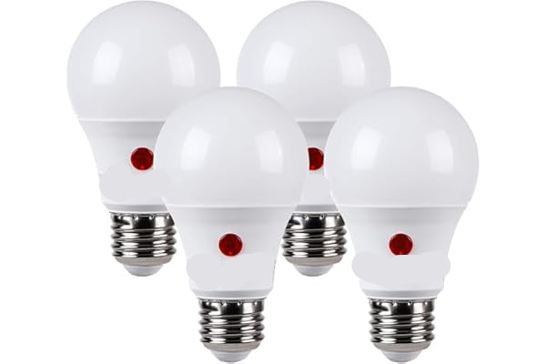 TORCHSTAR Dusk to Dawn Light Bulbs Outdoor, Sensor A19 LED Light Bulb, Auto on/Off Photocell Automatic for Outdoor Lighting, 5000K, Pack of 4
