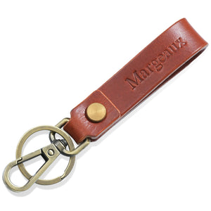 Fynvera Personalized Leather Keychain - Custom Engraved Name, Genuine Leather Key Holder with Clip - Ideal Gifts for Men & Women, Dad, Mom, Husband