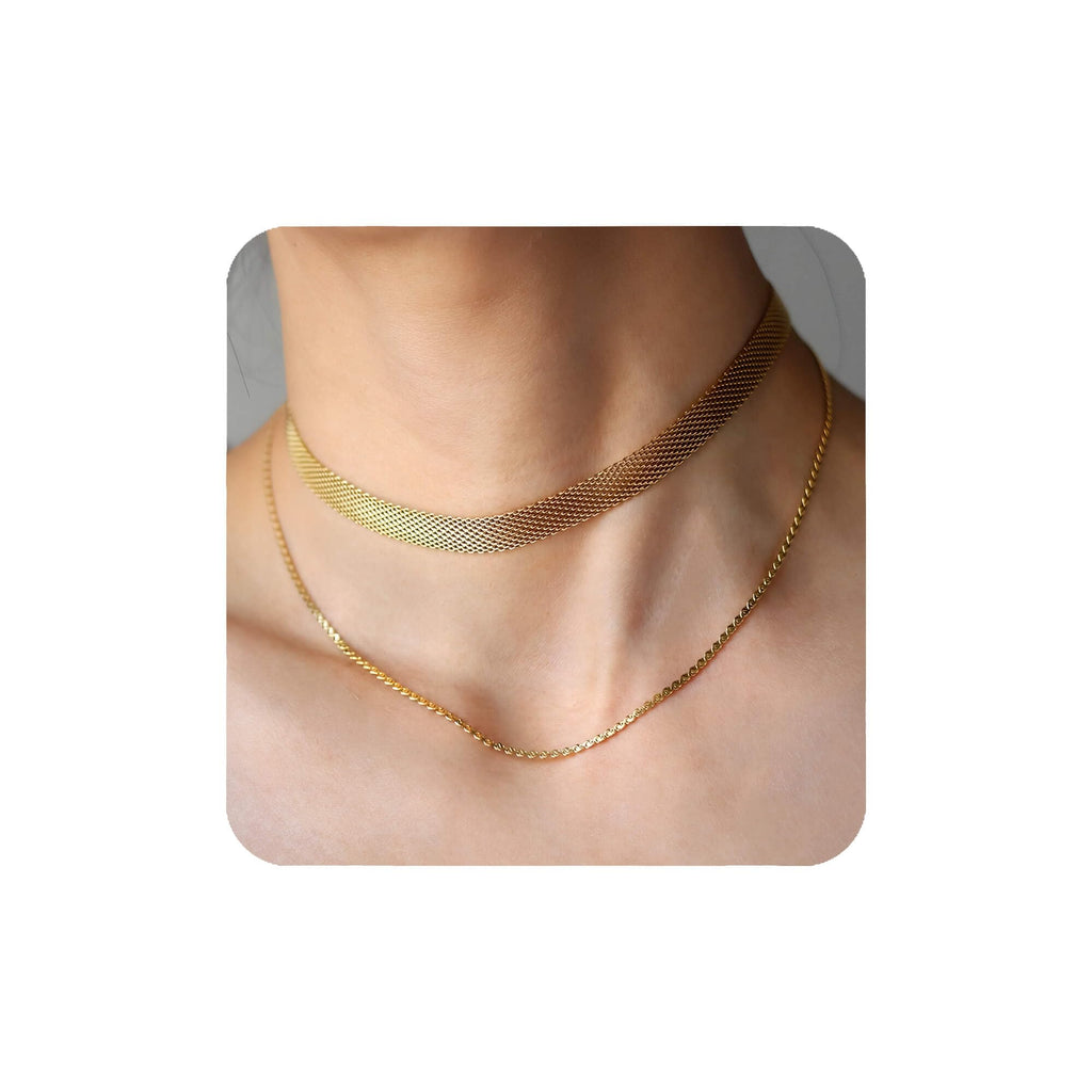 ArixGlvm Herringbone Necklace for Women, 18K Gold Plated Adjustable Layered Choker Necklace, Dainty Vintage Necklace for Fashion Jewelry