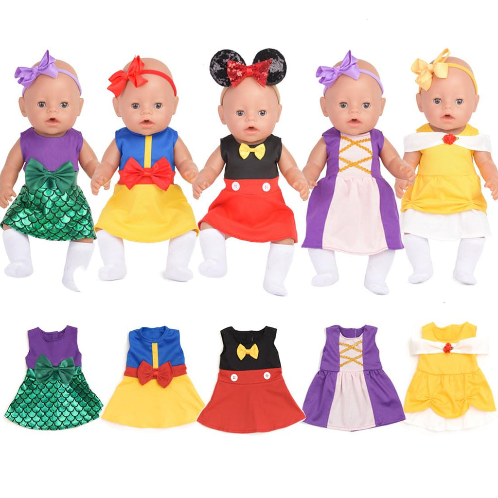 Baby Doll Accessories, 5 Doll Clothes, Mermaid Princess Dresses Outfits for 15 Inch to 18 Inch Dolls, 15 Inch Baby Dolls, 10PCs in Total Doll Clothes and Accessories